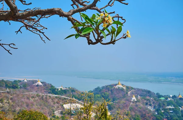Foggy Landscape Sagaing Numerous Pagodas Monasteries Greenery Surrounded Ayeyarwady River — Stock Photo, Image