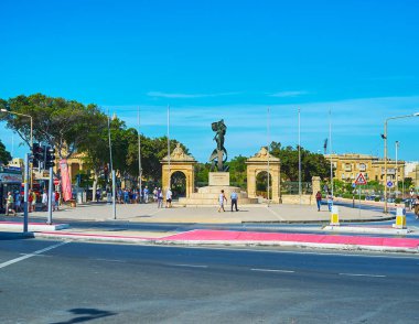 FLORIANA, MALTA - JUNE 18, 2018: Ensemble of Independence monument, located at the entrance to Mall gardens, on June 18 in Floriana. clipart