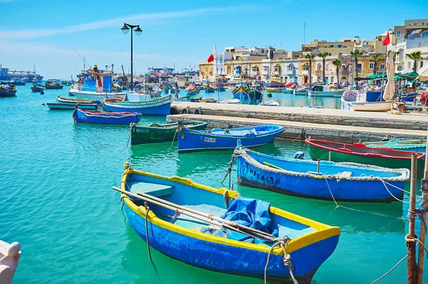 Marsaxlokk Malta June 2018 Fishing Fleat Village Consists Old Boats — Stock Photo, Image