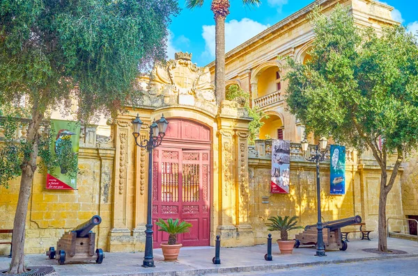 Mdina Malta Června 2018 Krásné Vyřezávané Vstupní Brány Palazzo Vihena — Stock fotografie