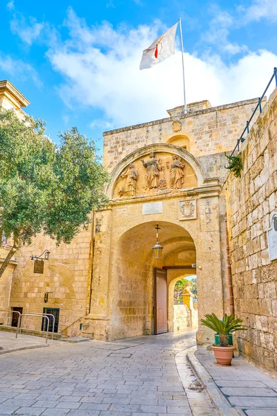 Mdina Malte Juin 2018 Face Arrière Immense Portail Mdina Avec — Photo