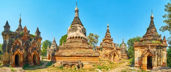 Kırmızı tuğla Daw Gyan pagoda doğal türbelerin ve eski zamanlardan beri Ava (Inwa), Myanmar korunmuş stupas Panoraması.