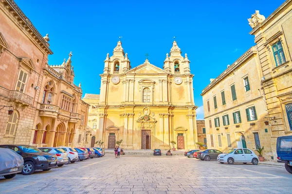 Mdina Malta Junio 2018 Hermosa Catedral Metropolital Medieval San Pablo — Foto de Stock