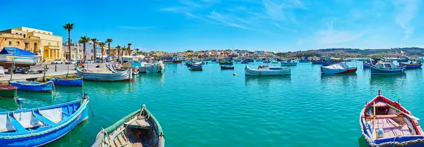 Marsaxlokk Malte Juin 2018 Eaux Azur Marina Avec Une Multitude — Photo