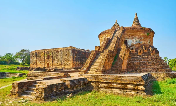 Sullo Sfondo Antiche Rovine Del Tempio Myint Taung Del Monastero — Foto Stock