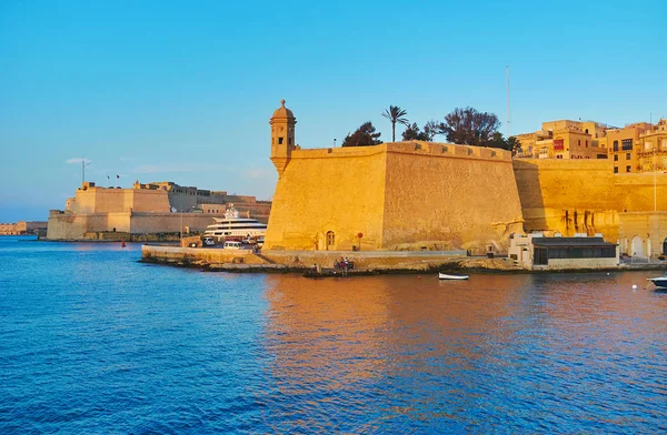 Utforska Befästa Städer Valletta Grand Harbour Den Enorma Vallen Senglea — Stockfoto