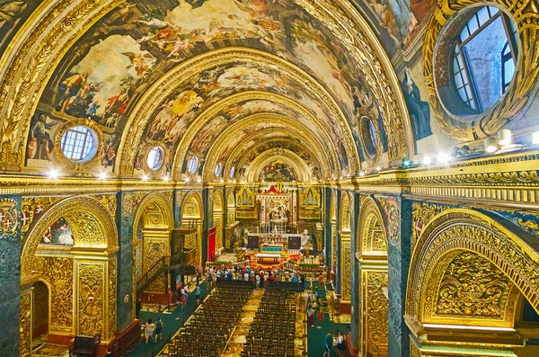 Валлетта Мальта Июня 2018 Года Богато Украшенный Молитвенный Зал Собора — стоковое фото