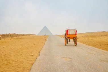 Eski at arabası ve en iyi en rahat şekilde Giza, Mısır'ın büyük çöl sit alanı keşfetmek için olduğunu