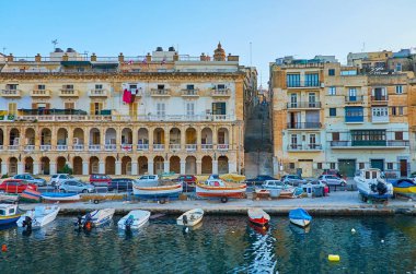 Vittoriosa marina, Senglea, Malta karşı karşıya eski kıyı yerleşim yapılardır, izle.