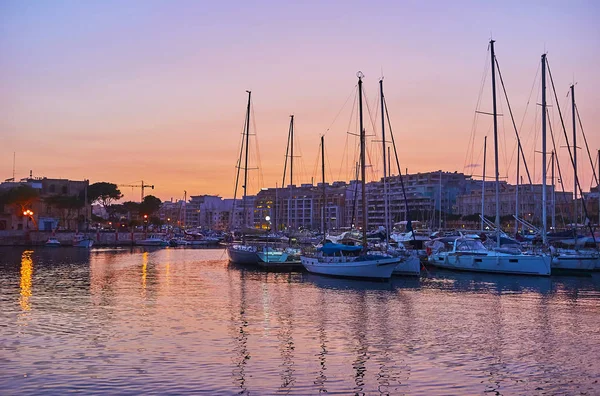 Costa Xbiex Msida Iate Marina Luzes Brilhantes Céu Noite Refletindo — Fotografia de Stock