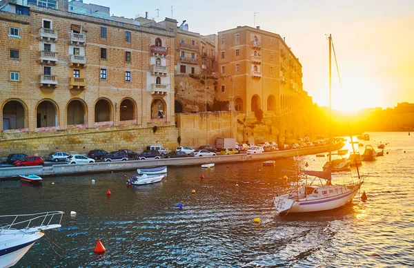 Enjoy Yacht Trip Cities Valletta Grand Harbour Sunset Senglea Malta — Stock Photo, Image