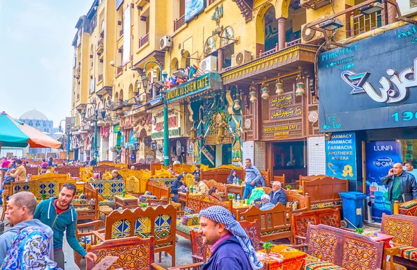 Kair Egipt Grudnia 2017 Linie Tradycyjne Restauracje Kolorowe Rzeźbione Drewniane — Zdjęcie stockowe