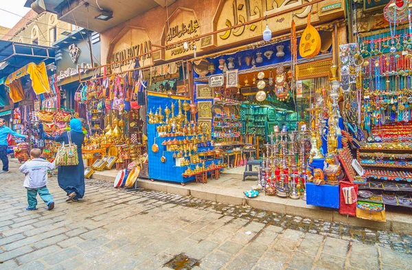 Cairo Egipto Diciembre 2017 Ruidosa Calle Jawhar Qaed Khan Khalili — Foto de Stock