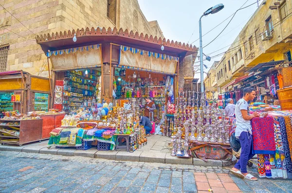 Cairo Egito Dezembro 2017 Barraca Shisha Com Prata Brilhante Shishas — Fotografia de Stock