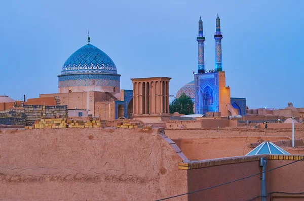 Temprano Mañana Yazd Cielo Azul Profundo Sobre Cúpula Del Mausoleo — Foto de Stock