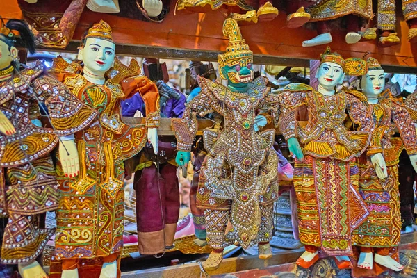 Geleneksel Yapımı Dize Kuklalar Nat Lar Birmanya Ruhları Tanrıları Tosakan — Stok fotoğraf