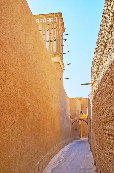 Konut Yazd Eski Mahallelerde Uzun Boş Adobe Duvarlar Çitler Avluları — Stok fotoğraf