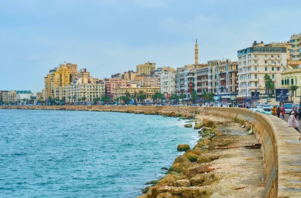 Aleksandria Egipt Grudnia 2017 Miejskich Miasta Wybrzeża Widokiem Budowle Wzdłuż — Zdjęcie stockowe