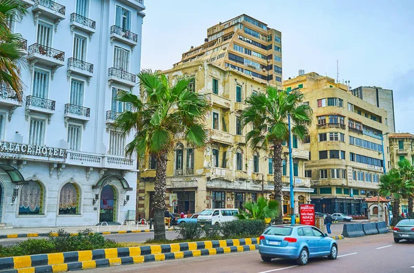 Alexandria Egipto Diciembre 2017 Línea Edificios Históricos Largo Avenida Corniche — Foto de Stock