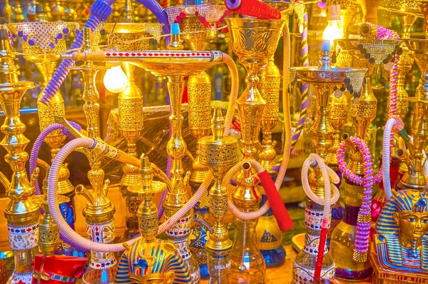 Han Halili Souq Kahire Mısır Mısır Tarzı Metal Süsleri Hookahs — Stok fotoğraf