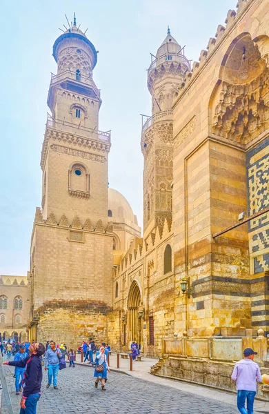 Cairo Egypt December 2017 Beautiful Carved Minarets Qalawun Complex Fine — Stock Photo, Image