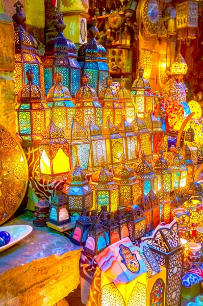 Incredibili Lampade Arabe Colorate Fatte Mano Nel Mercato Del Cairo — Foto Stock