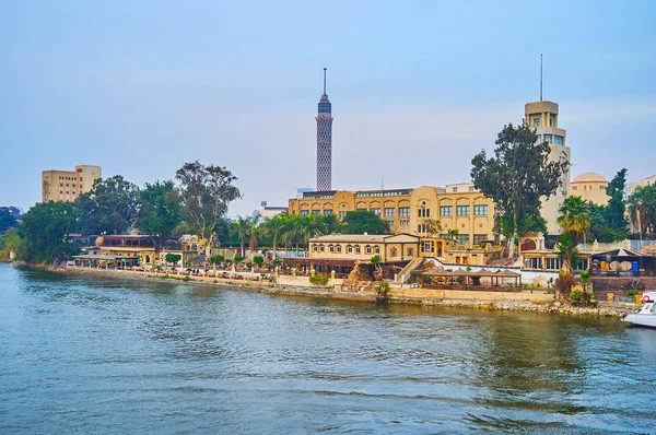 Groene Bank Van Gezira Eiland Met Historische Gebouwen Van Caïro — Stockfoto