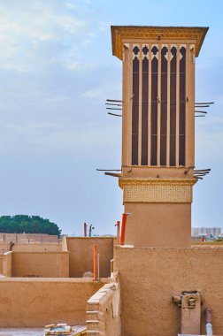 Yazd, sıcak tatlı, Iran bulunan semboldür rüzgar kule ya da windcatcher (badgir).
