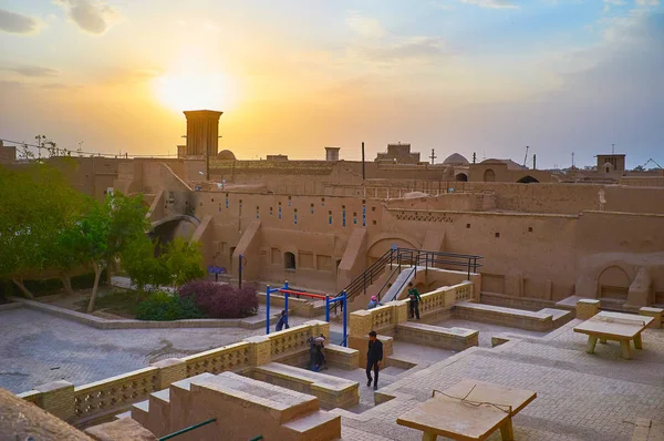 Yazd Irán Octubre 2017 Colorido Atardecer Sobre Distrito Medieval Fahadán — Foto de Stock