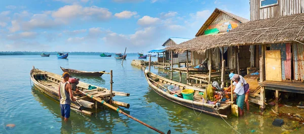 Chaung Tha Myanmar Marzo 2018 Panorama Del Puerto Pesquero Río — Foto de Stock