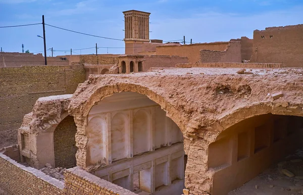 Toit Ruine Mur Latéral Manoir Médiéval Dans Vieux Yazd Ouvrent — Photo