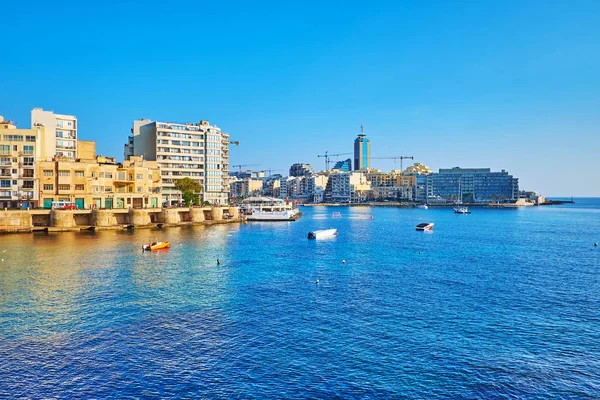 Modern Districts Julian Face Balluta Spinola Bays Boats Yachts Malta — стоковое фото