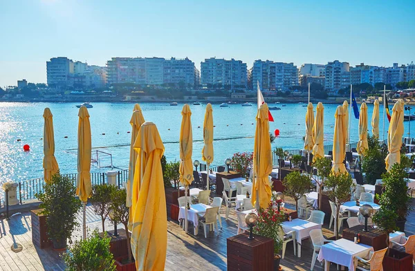 Julians Malta June 2018 Cozy Outdoor Terrace Restaurant Coast Exiles — Stock Photo, Image