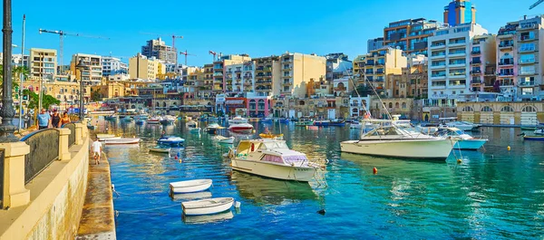 Julians Malta Junio 2018 Panorama Del Puerto Bahía Spinola Con — Foto de Stock