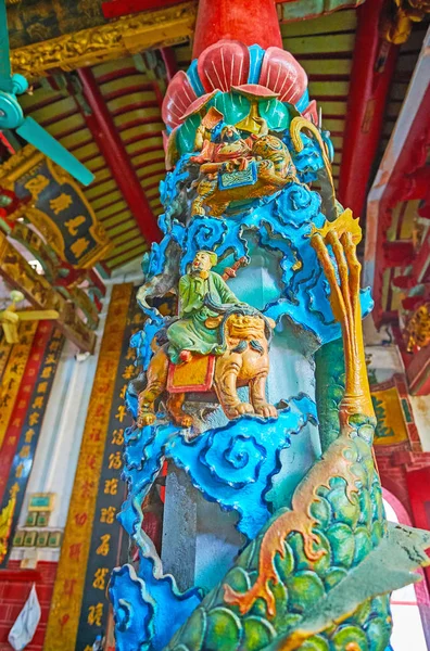 Yangon Myanmar February 2018 Intricate Relief Column Serpent Lions Deities — Stock Photo, Image