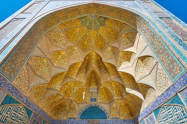 Impresionante Portal Occidental Mezquita Jameh Con Labranza Ornamentada Muqarnas Isfahán — Foto de Stock