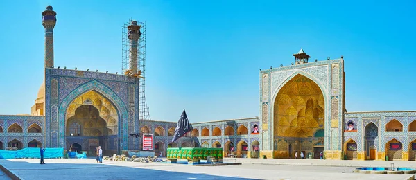 Isfahan Iran October 2017 Panorama Sahn Courtyard Jameh Mosque Portals — Stock Photo, Image