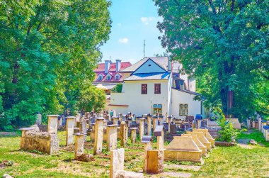 Eski Yahudi mezarlığı Kazimierz mahallede günümüzde müze olarak karmaşık hizmet ve popüler bir turizm, Krakow, Polonya