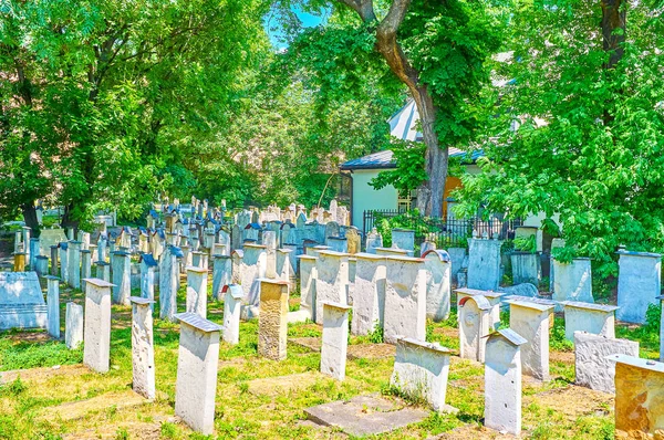 Antico Cimitero Ebraico Medievale Con Iscrizioni Incisioni Danneggiate Sulle Lapidi — Foto Stock