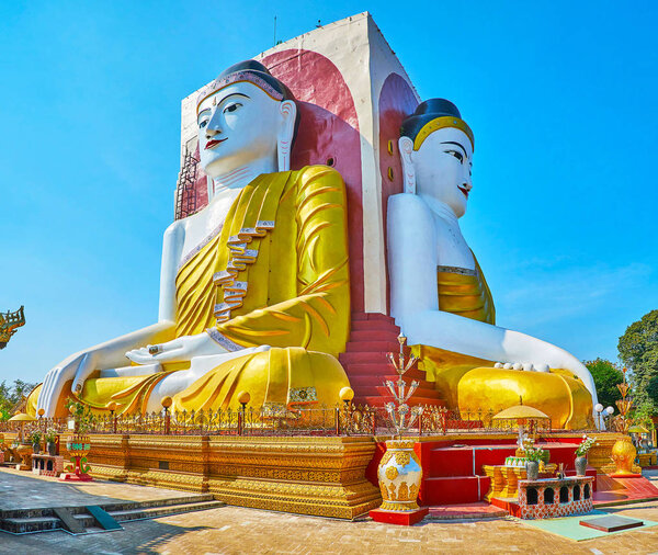The great Buddha statues of Kyaik Pun Pagoda are famous as four Buddhas, riched Nirvana, Bago, Myanmar