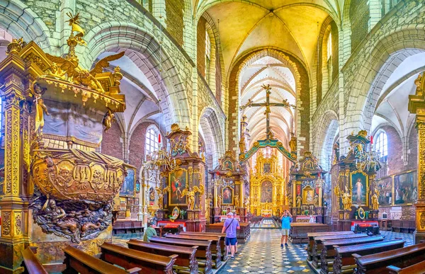 Krakow Polonia Junio 2018 Panorama Del Hermoso Interior Basílica Del — Foto de Stock