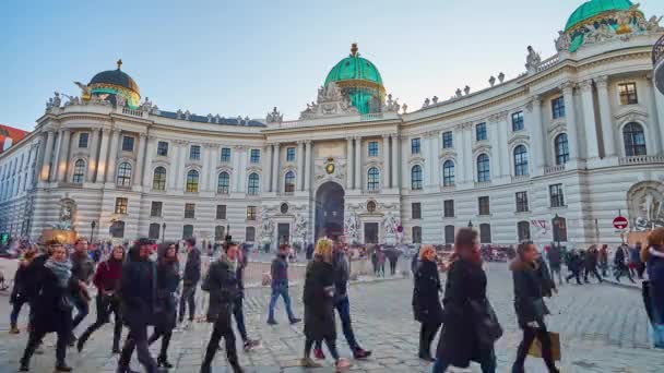 Viena Austria Febrero 2019 Multitud Turistas Plaza San Miguel Michaelerplatz — Vídeos de Stock