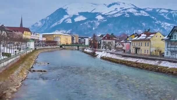 Bad Ischl Österrike Februari 2019 Den Gamla Stad Ligger Stranden — Stockvideo