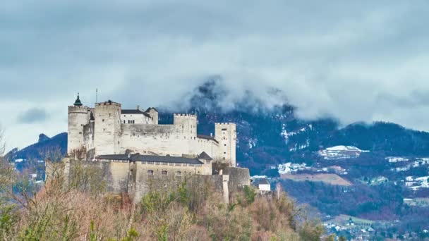 Dietro Castello Medievale Salisburgo Fortezza Hohensalzburg Visto Dal Colle Richterhohe — Video Stock