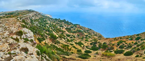 Panorama der hügeligen Küste, Dingli-Klippen, Malta — Stockfoto