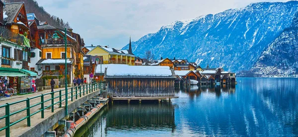 Panorama del casco antiguo de Hallstatt, Salzkammergut, Austria — Foto de Stock