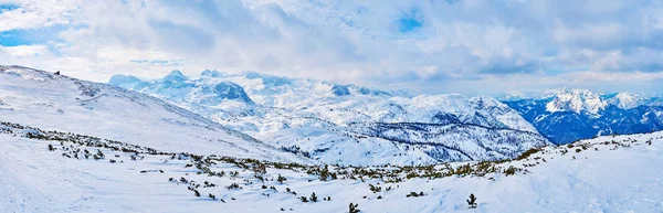Χιονοπέδιλα με τα πόδια το χειμώνα στις Άλπεις, Σαλτζκάμεργκουτ, Αυστρία — Φωτογραφία Αρχείου