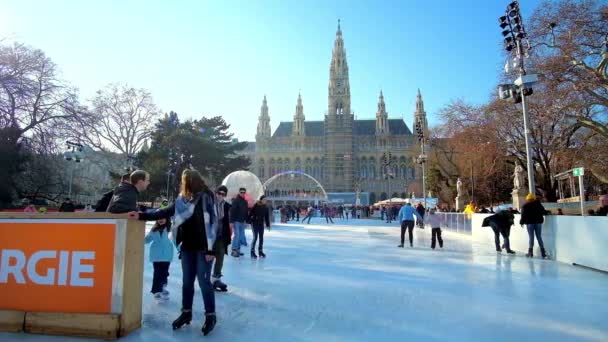 Vienna Avusturya Şubat 2019 Kalabalık Buz Buz Pateni Alani Rathaus — Stok video