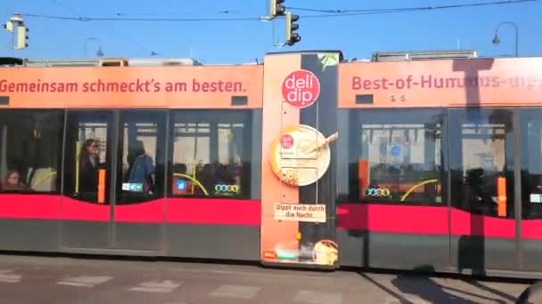 Vienna Austria February 2019 Fast Traffic Burgring Modern Tram Drives — Stock Video