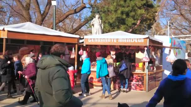 Wien Oesterreich Februar 2019 Marktstände Mit Snacks Und Süßigkeiten Stehen — Stockvideo
